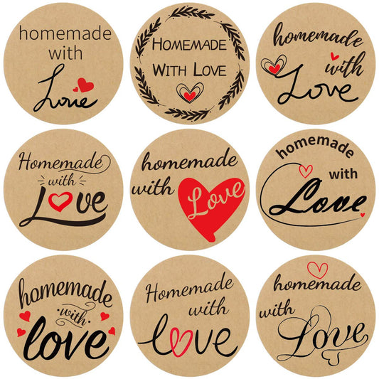 500 Pcs Homemade with Love Stickers Perforated Roll Business Sticker Labels Home Kitchen Stickers for Homemade Bread 1.5 Inch 9 Designs