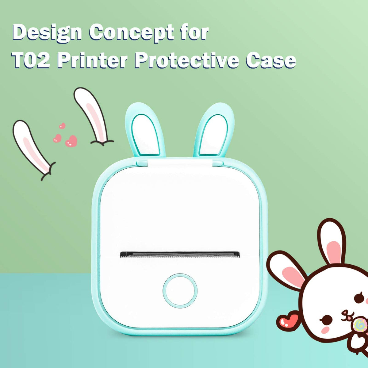 Memoking T02/M02X/M02L White Thermal Paper-10-Year Sticky 50mmx3.5m for Journal Photo Texts Study Notes and More, 3 Rolls and T02 Bunny Case