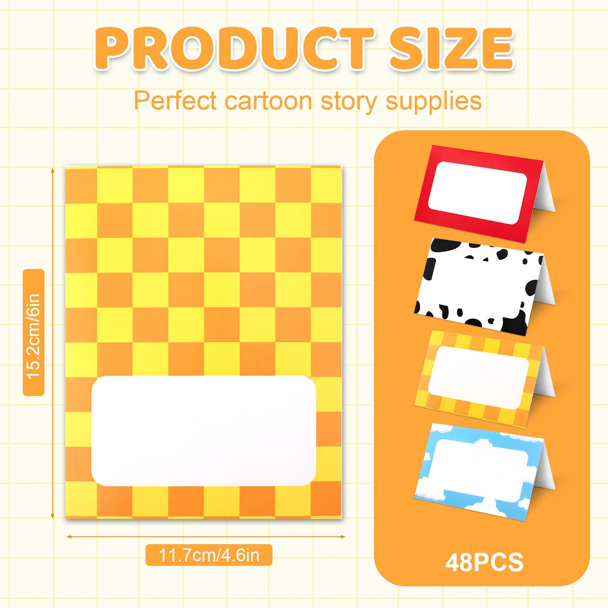 48pcs Cartoon Story Food Labels, Card Folded Table Place Labels