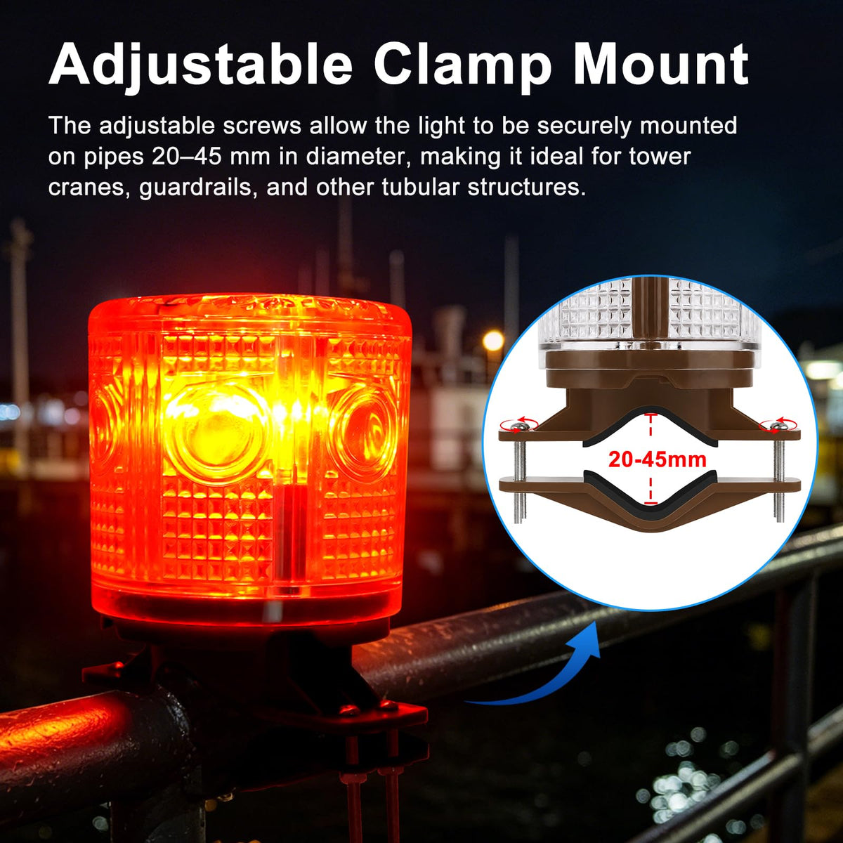 Aolyty Solar Strobe Warning Light, Alternating Red and Blue LED Clamp Base