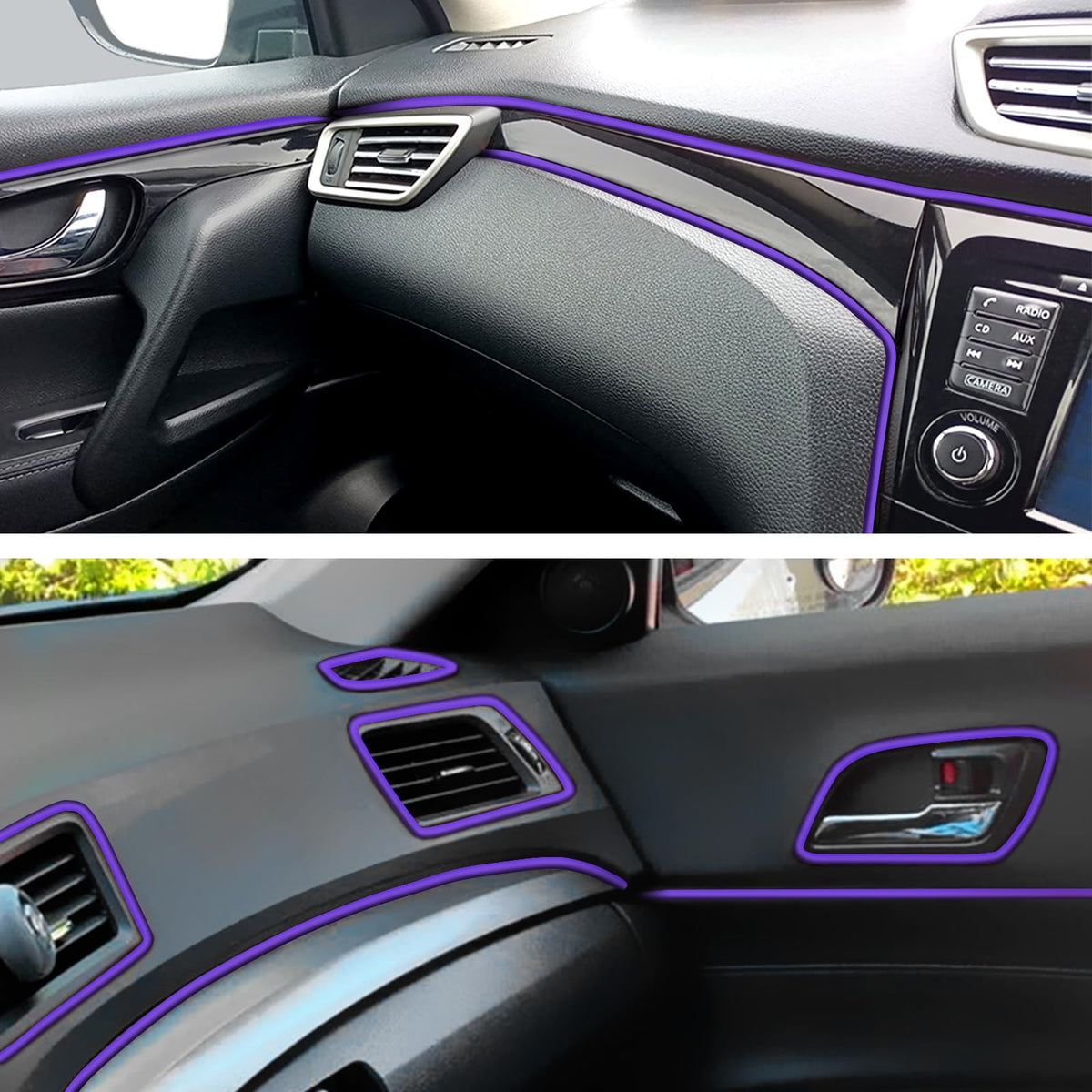 Spurtar 2 Rolls x 33Ft Car Pinstriping Tape Black & 16.4ft/5M Car Interior Trim Strips Purple