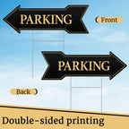 Menkxi 6 Pack Arrow Parking Signs with Stakes, Black Gold Double Sided