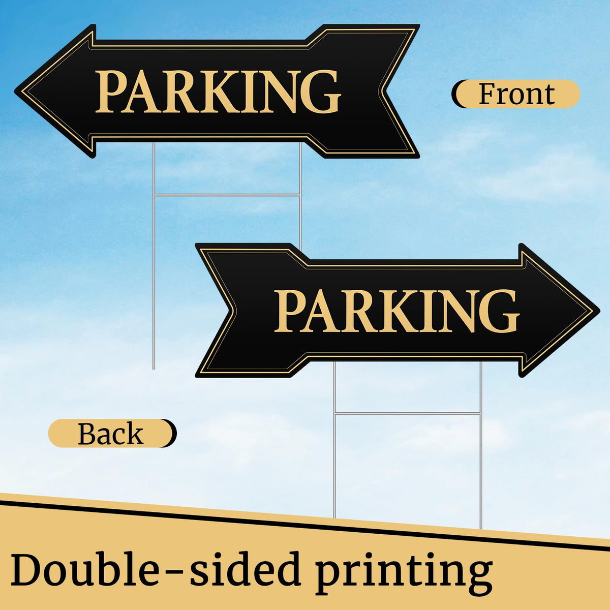 Menkxi 6 Pack Arrow Parking Signs with Stakes, Black Gold Double Sided