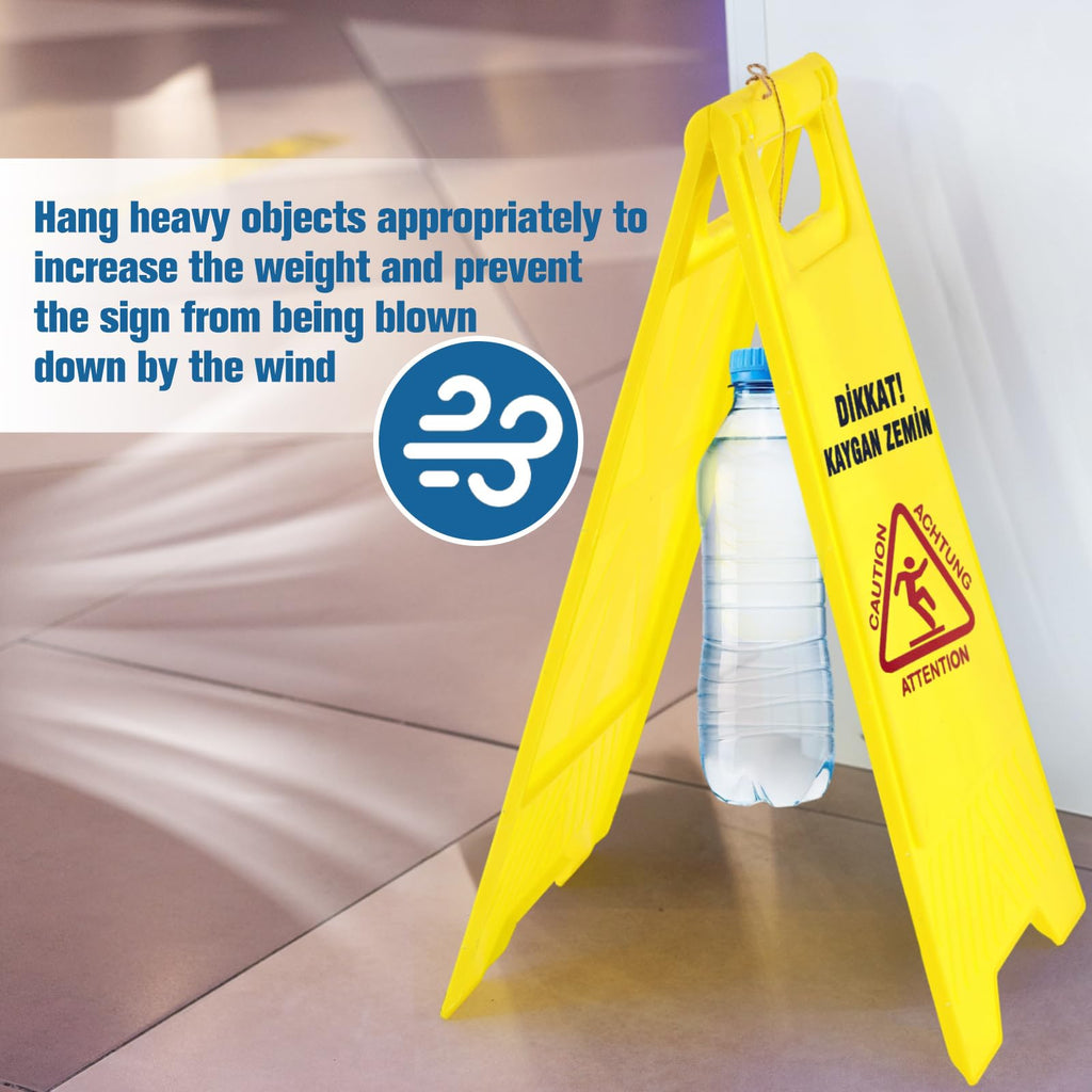 2 Pack 24" Height Blank Floor Sign Yellow A-frame Foldable Caution Sign Stick/Write-on Double Sided Safety Warning for Pool Restaurant Restroom Office 2 24 x 11. 6 Inch