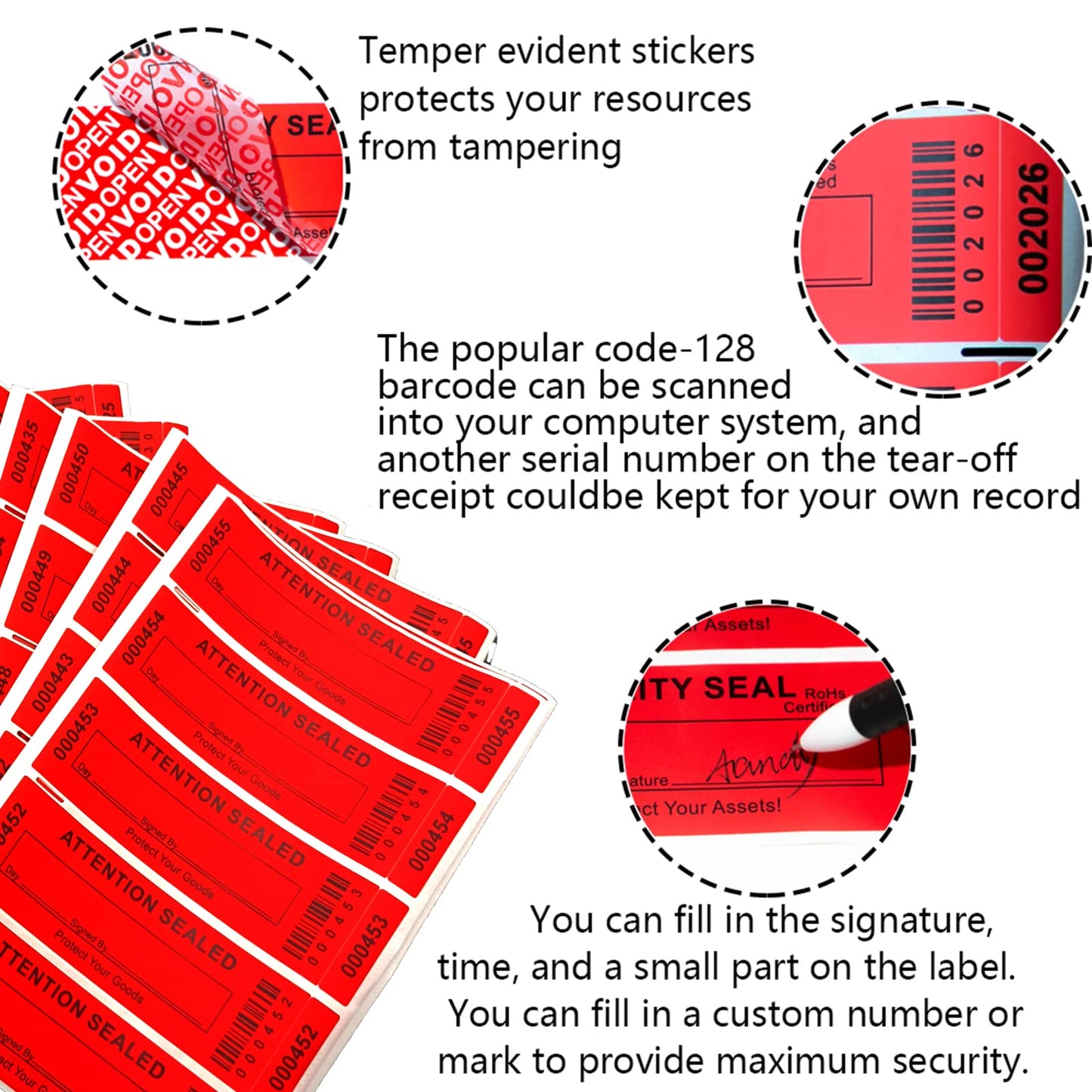 Security Warranty Void Stickers 100% Total Transfer Tamper Evident Labels Triple Serial Numbers Seal Sticker Large 35x120 mm(50PCS,red) Red3