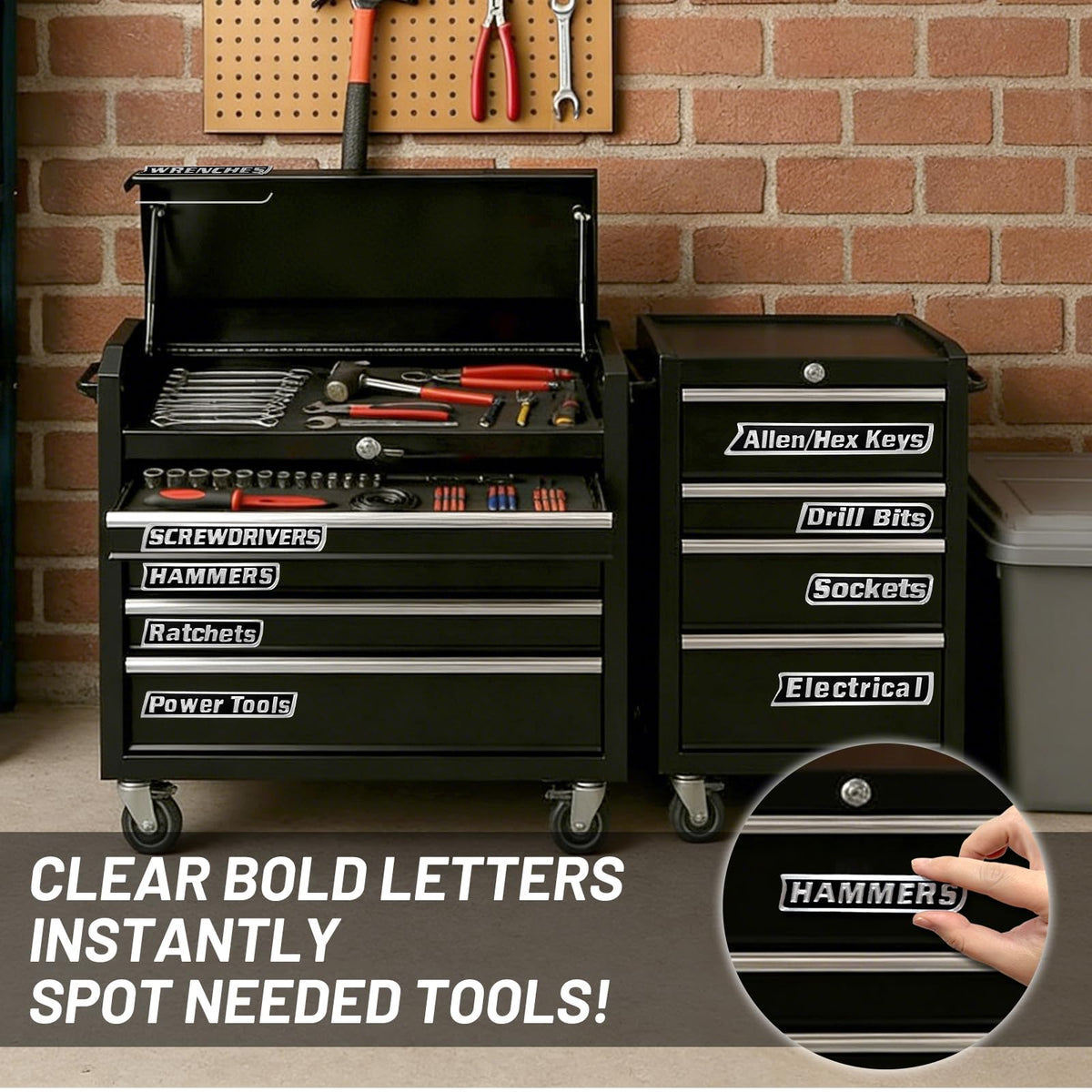 12 Pack Magnetic Tool Box Labels,3D-Printed Magnetic Toolbox Labels,Reusable Tool Box Labels Magnet Accessories,for Steel Toolboxes,Drawers,Carts and Cabinets (Black)