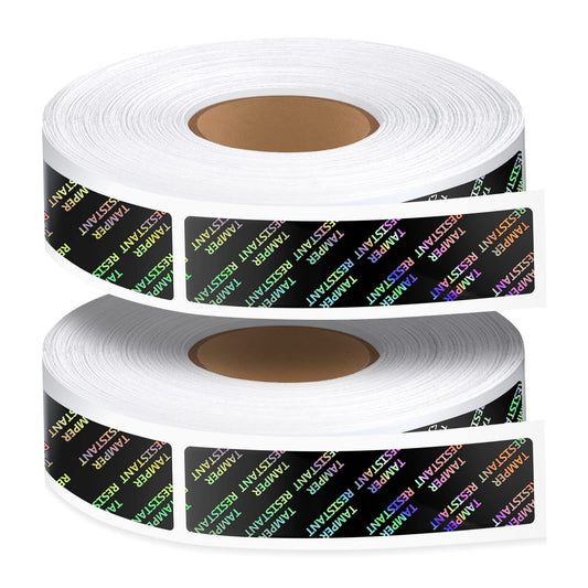 2 Rolls Tamper Seal Tamper Stickers Resistant Metallic Labels Adhesive Stickers 0.75 x 3.5 Inch Holographic Food Labels for Containers Box Jars Mailing Packaging Sealing Delivery 2