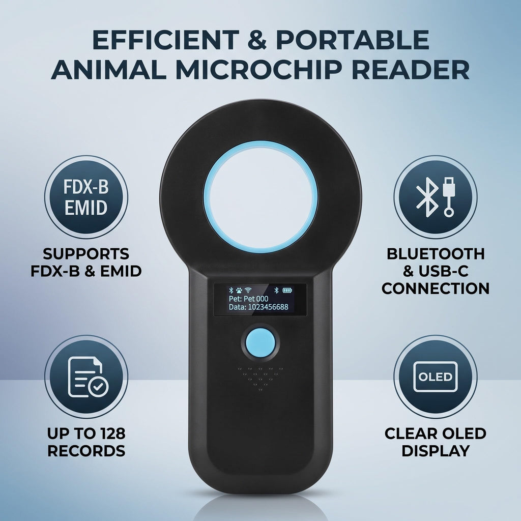 Pet Microchip Scanner Dual Frequency OLED 128 Records