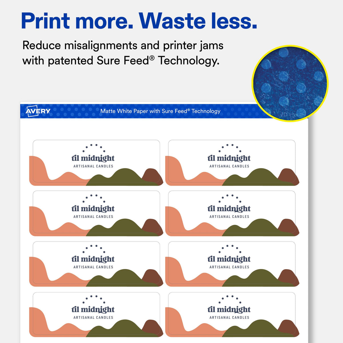 Avery Matte White Rectangle Labels, Sure Feed Technology, 1.25" x 3.75", 600 Matte White Printable Labels 600 labels