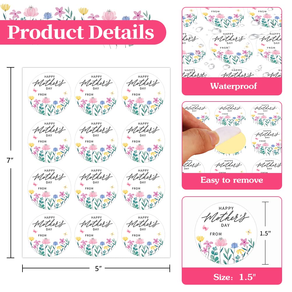 D4DREAM 36pcs Personalized Mothers Day Label Stickers 1.5" Happy Mother's Day Gifts Tag Sticker Happy Mother's Day Envelop Seal Stickers for Gift Wrap Envelope Seals Party Favor Present Card Boxes 1-green
