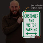SmartSign-K-5661-EG "Customer and Visitor Parking" Sign with Bi-directional Arrow | 12" x 18" 3M Engineer Grade Reflective Aluminum 12" x 18" EG Reflective Aluminum - Parking Sign with Bi-directional Arrow