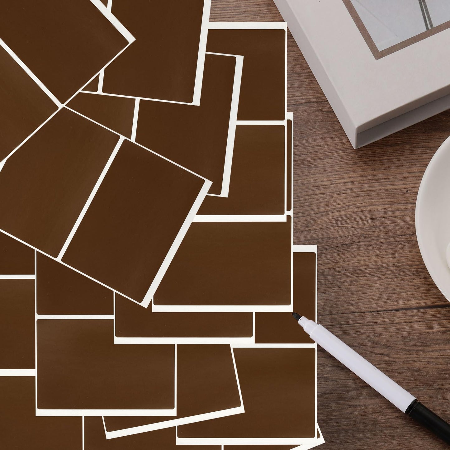 uxcell 120 Sheet Brown Label Stickers 3 x 2 Inch Rectangle Self-Adhesive Stickers Coding Labels for Office Supplies, File Folder Tabs, Inventory Organize, File Classification