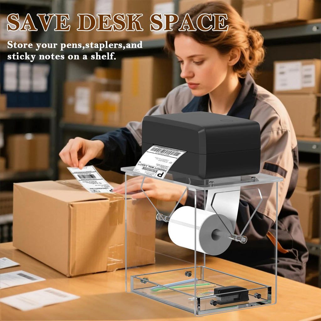 Acrylic Label Roll Holder for Thermal Printer Desktop Stand Transparent