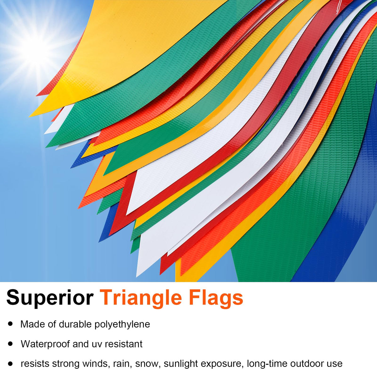 Multicolor Pennant Safety Flags, Perimeter Warning Flag Banner Line, For Flagging Construction/Traffic Barrier/Parking Lot/Rooftop/Backstroke/Party & Special Events 7" X 10" Pennants on 100' Rope 100FT