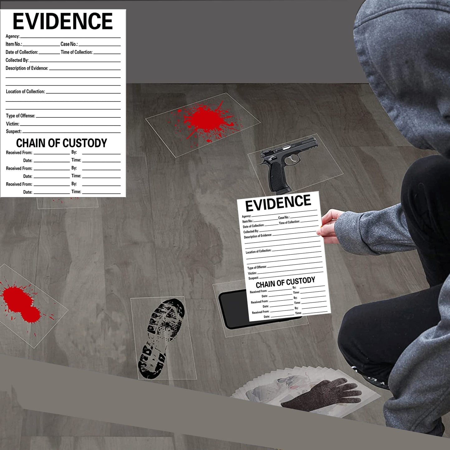 Adhesive Evidence Label 4 X 6 Inches - Stick on Evidence Stickers 100 Evidence Labels Per Pack For Forensics Class,Theme Birthday Party 4x6 inch White