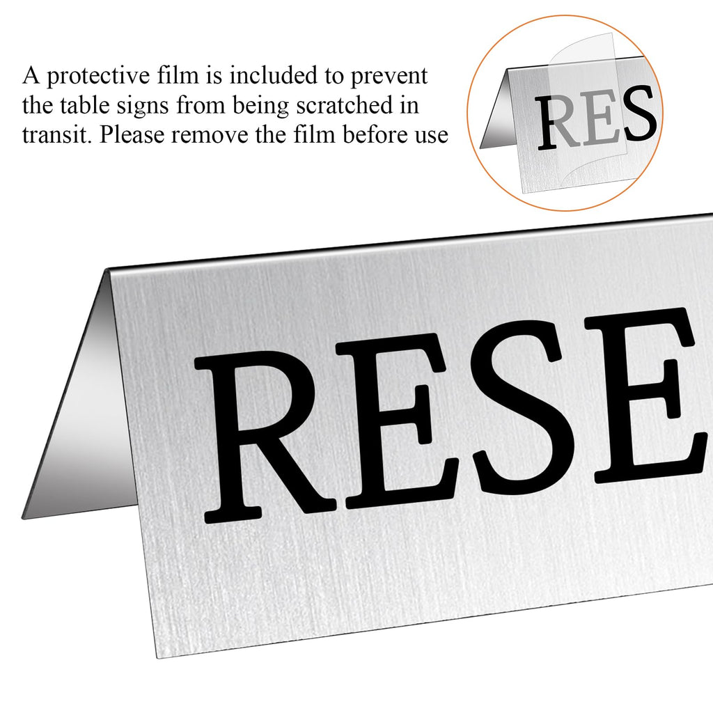30Pcs Metal Reserved Table Signs, Double Sided Reserved Seating Signs with Protect Film, Table Tent Stand Tents Reserved Sign for Wedding Restaurant Parties Ceremony 5.9 x 1.6 Inch Silver