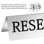 30Pcs Metal Reserved Table Signs, Double Sided Reserved Seating Signs with Protect Film, Table Tent Stand Tents Reserved Sign for Wedding Restaurant Parties Ceremony 5.9 x 1.6 Inch Silver