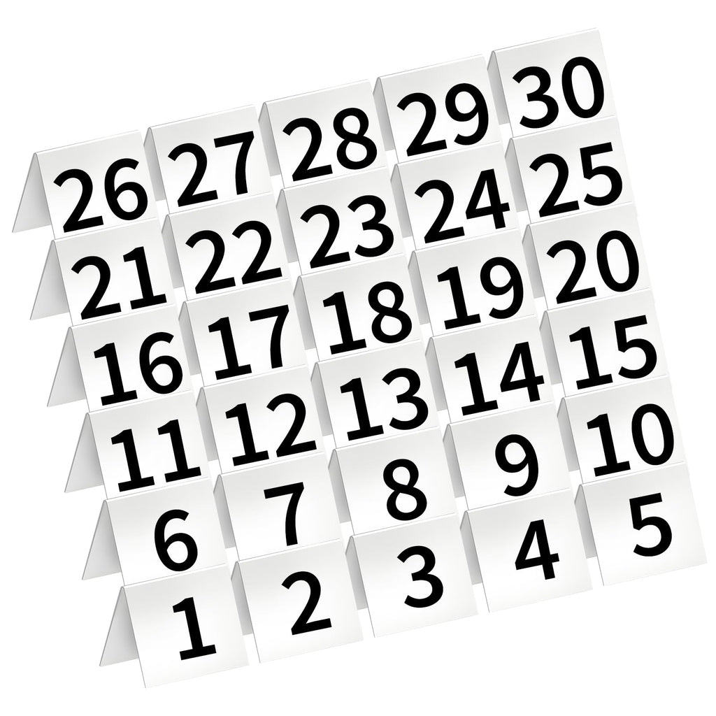 30 Packs Restaurant Table Numbers, Double Side Acrylic Table Tent Numbers for Restaurant Cafes Banquets - White 3.4 x 2.2 x 2.9 inches