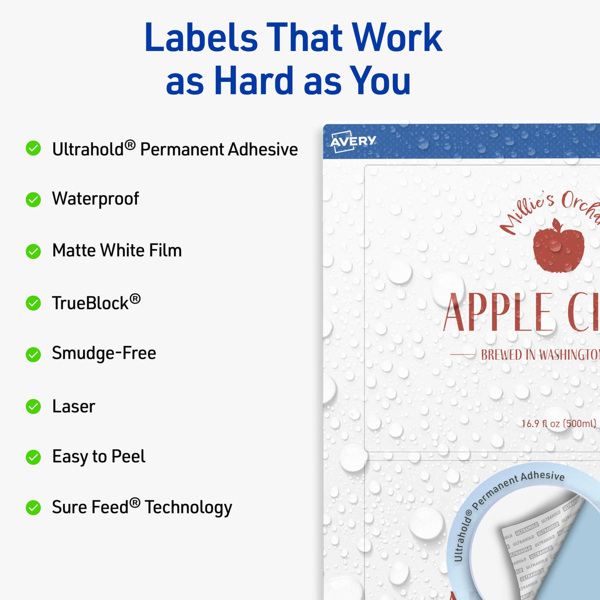 Avery Outdoor Waterproof Rectangle Labels with Sure Feed Technology, 5" x 7", White Film, Compatible with Laser Printers, 50 Labels Total, Great for Product Branding, Packaging, and More