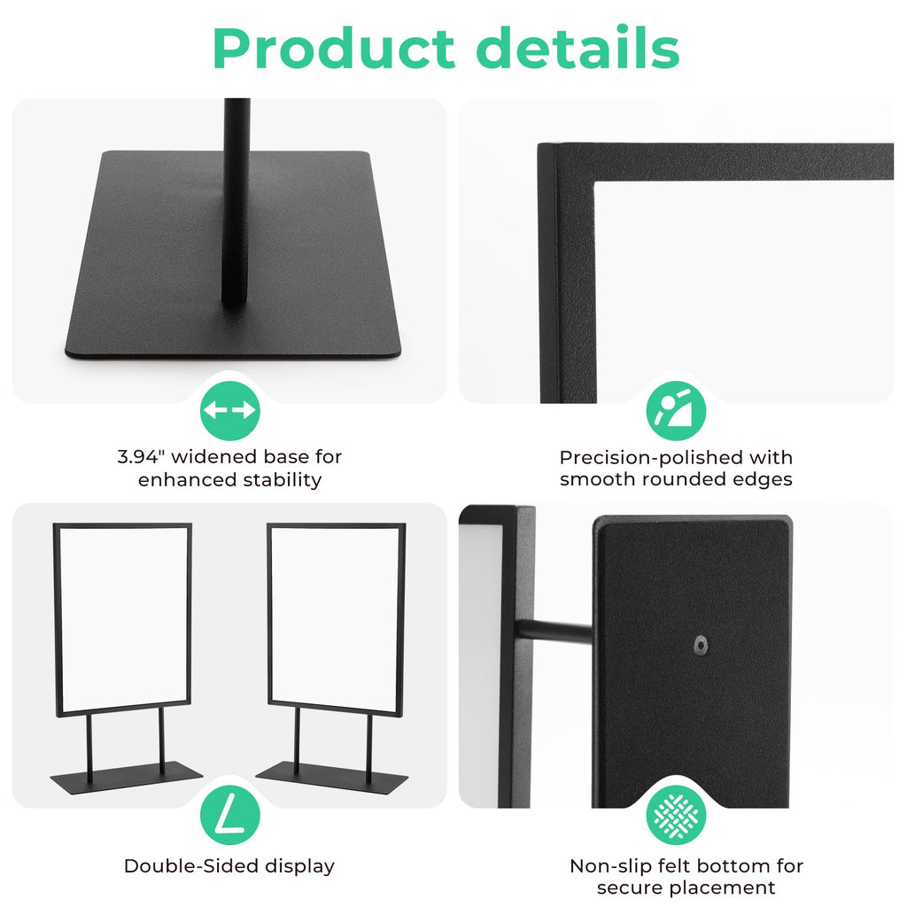 Tabletop Metal Sign Holder, 8.5"x11" Stainless Steel Double Sided T Shape Menu Display Stand for Office Store Restaurant Hotels 8.5"x11"