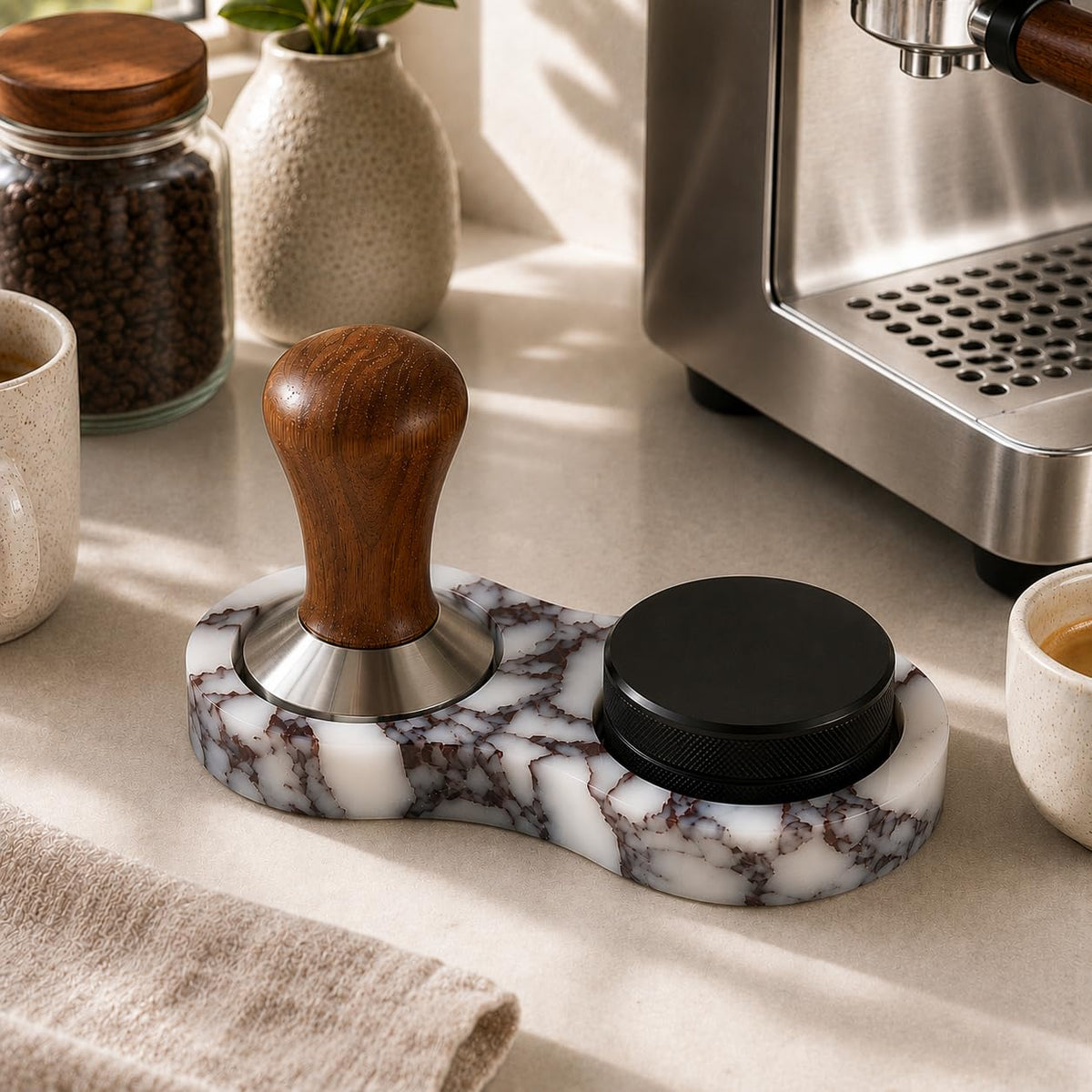 Marble Espresso Tamper and Distributor Holder, 2 Slots