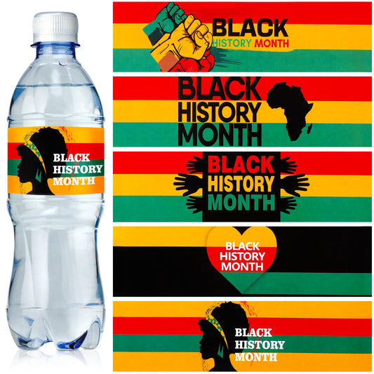 100 Pcs Water Bottle Labels Stickers Decorations Printable Bottle Wrapper Label Decals for Festival Decor, 5 Style(Black History Month) Black History Month