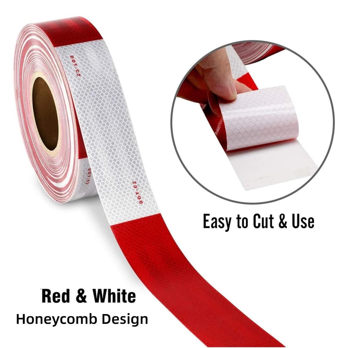 DOT-C2 Red/White Reflective Safety Conspicuity Tape, Waterproof High Intensity Self Adhesive Driveway reflectors Caution Sign for Trailers, Vehicles, Trucks, Boats (2inx50ft) 2in x 50ft