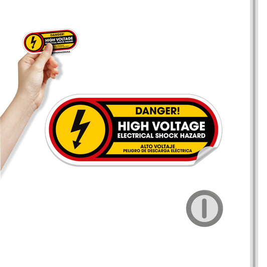 Bilingual Danger High Voltage Stickers | Electric Shock Hazard Small Decals| 5in x 2in Permanent Matte Vinyl | 1 Unit Pack High Voltage Warning Waterproof Vinyl Sticker Signs (2X5) 2x5