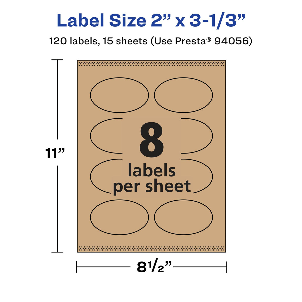 Avery® Kraft Brown Oval Labels, Sure Feed® Technology, 2" x 3-1/3", 120 Kraft Brown Labels, Print-to-The-Edge, Laser/Inkjet Printable 120 labels