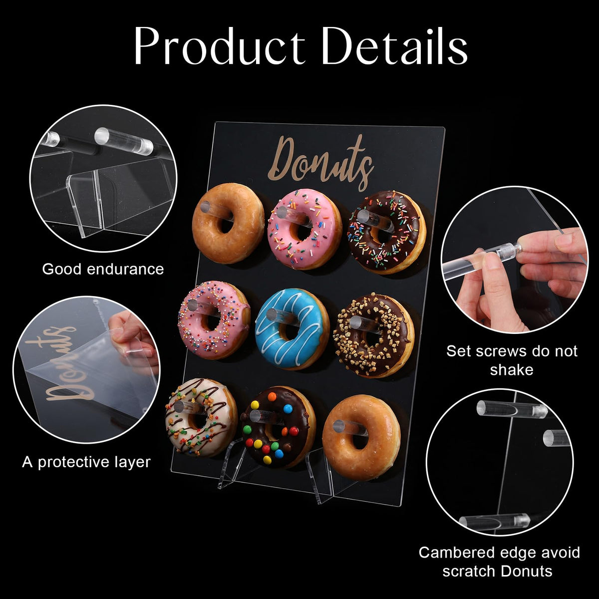 2 Pack Donut Wall Display Stand for Dessert Table, Clear Acrylic Donut Board Display Holder Wall Stand for Wedding Birthday Holiday Party Bridal Baby Shower Decorations, 13.78 x 9.84 Inch