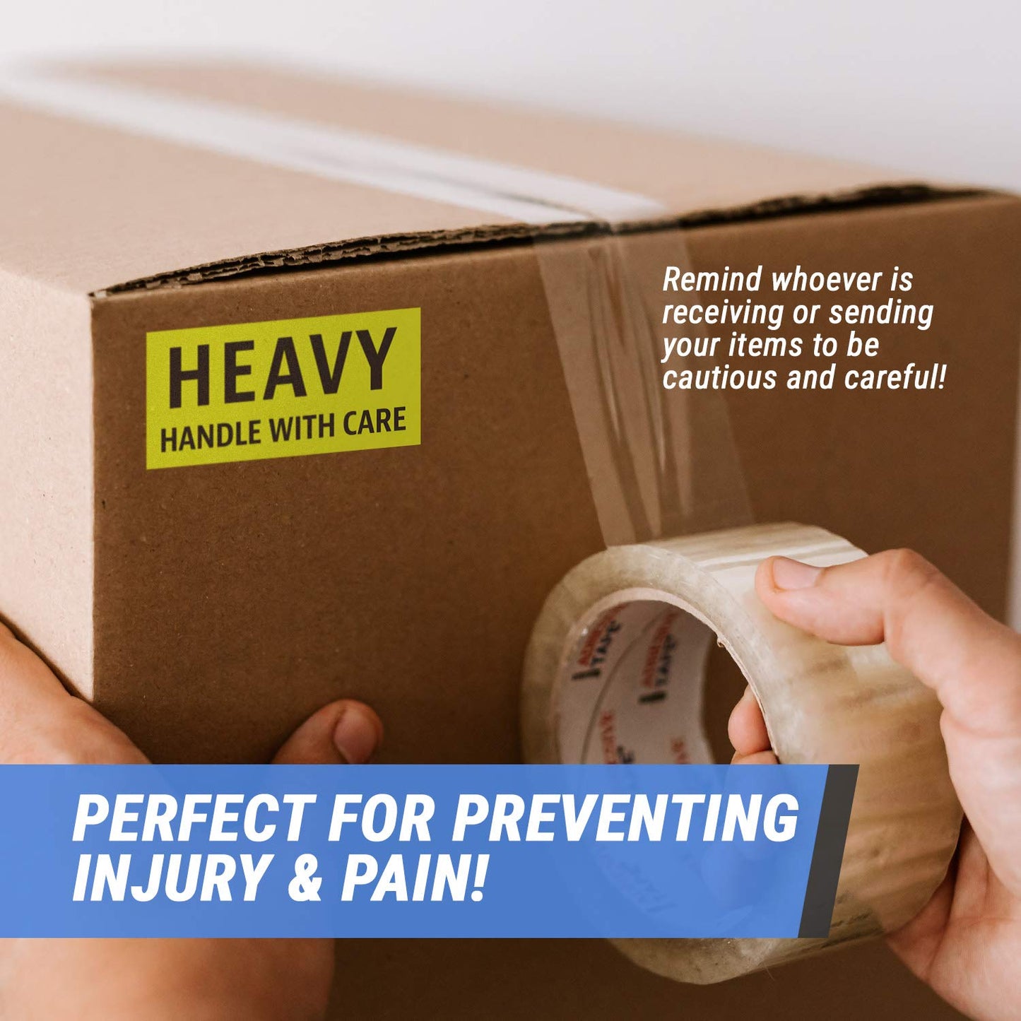 Caution Heavy, Handle with Care Labels (4 x 2 inch, Fluorescent Yellow with Bold Letters - 900 Labels) Warning Heavy Items Stickers for Shipping Heavy Items - Strong Adhesive Heavy - Handle With Care