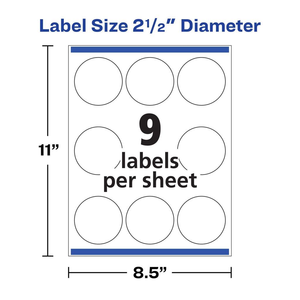 Avery Printable Round Labels with Sure Feed, 2.5" Diameter, Glossy White, 450 Customizable Labels (22830) 450 labels 2.5"