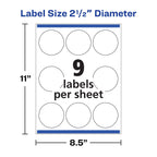 Avery Printable Round Labels with Sure Feed, 2.5" Diameter, Glossy White, 450 Customizable Labels (22830) 450 labels 2.5"