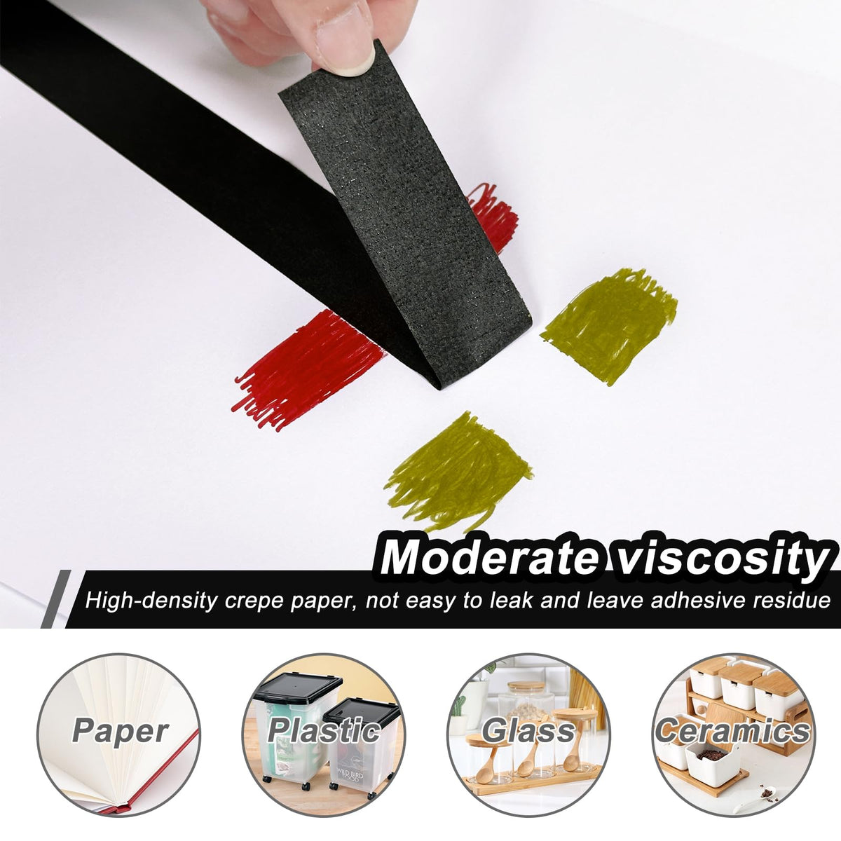 Black Masking Tape, 2 Inch x 55 Yards x 1 Rolls, Black Painters Tape, General Purpose Painting Adhesive Tape for Arts DIY Crafts Labeling