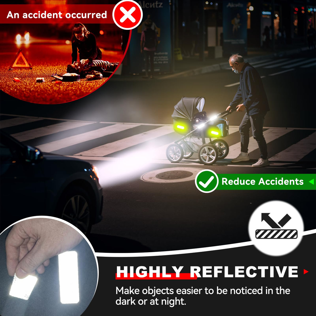 PHIXBEAR Premium Reflective Stickers, Super‑Bright & Waterproof, 16-Pack