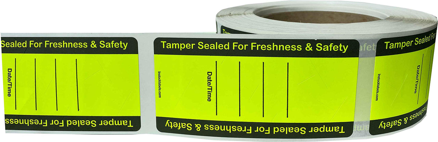 Fluorescent Yellow Food Delivery Tamper Evident Labels 2 x 4 Inch 500 Total Adhesive Stickers