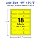 Avery Printable Rectangle Labels, Sure Feed Technology, 1-1/4" x 2-3/8", Neon Yellow Labels, Print-to-The-Edge, Laser/Inkjet Printable, 1,440 Total, Great for Mailing 1,440 labels