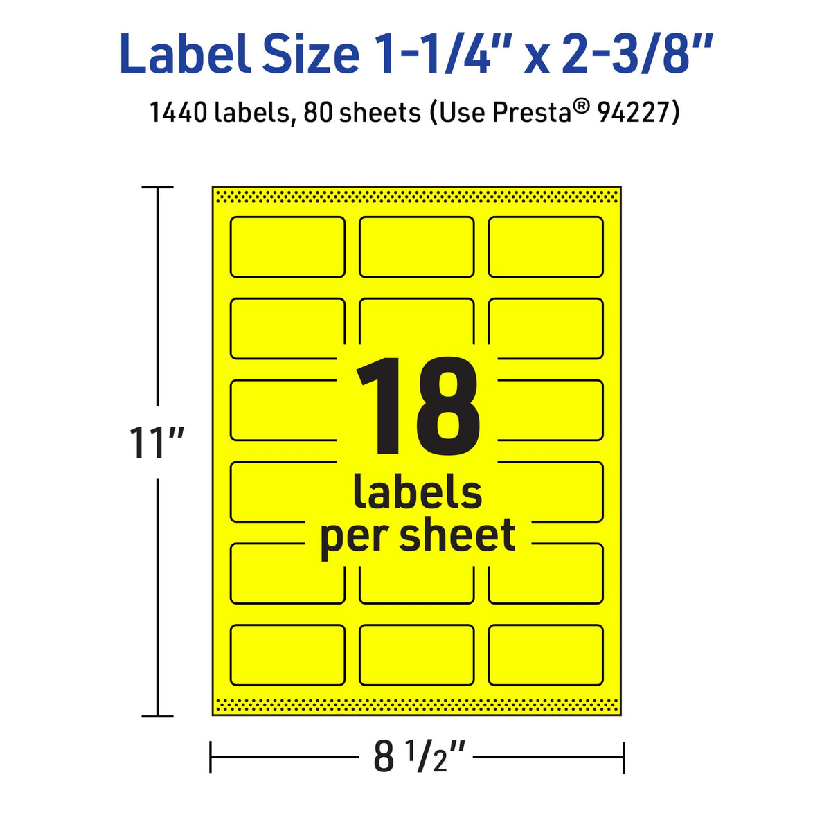 Avery Printable Rectangle Labels, Sure Feed Technology, 1-1/4" x 2-3/8", Neon Yellow Labels, Print-to-The-Edge, Laser/Inkjet Printable, 1,440 Total, Great for Mailing 1,440 labels
