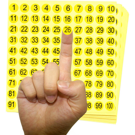 1-100 Round Number Stickers Labels 30 Sets 3000 Self Adhesive Labels Small Consecutive Number Decals Number Signs Inventory Stickers for Storage Organizing (Black Numbers on Yellow Stickers)