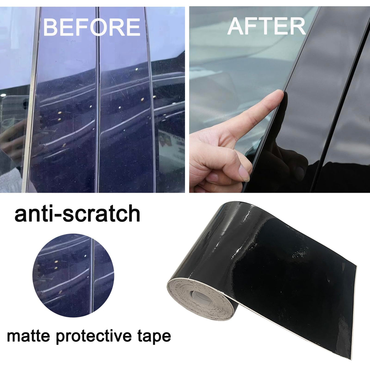 Gloss Black Vinyl Tape for Black Out Chrome Delete Window Trim, 3 Inch x 30ft Gloss Black Vinyl Wrap Roll, Self-Adhesive Car Chrome Door Trim Delete Tape DIY Film with Tool Kit (3 inches x 30 feet) 3 inches x 30 feet