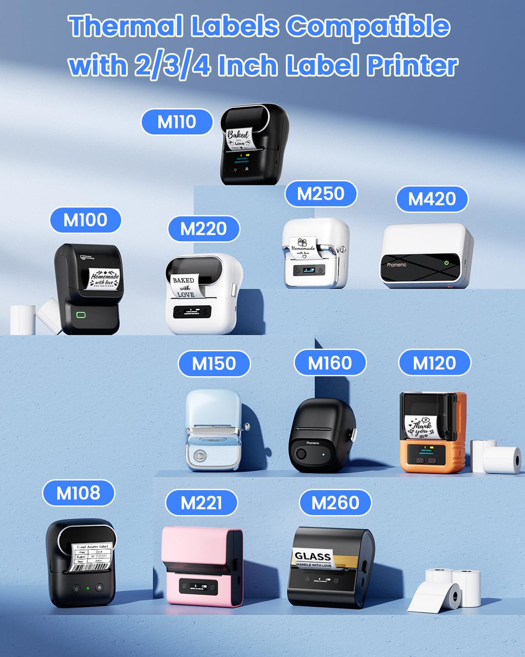 Phomemo Round Labels 3 Rolls,1.96", for M110/M100/M220/M108, 420 PCS White 1.96" x 1.96"