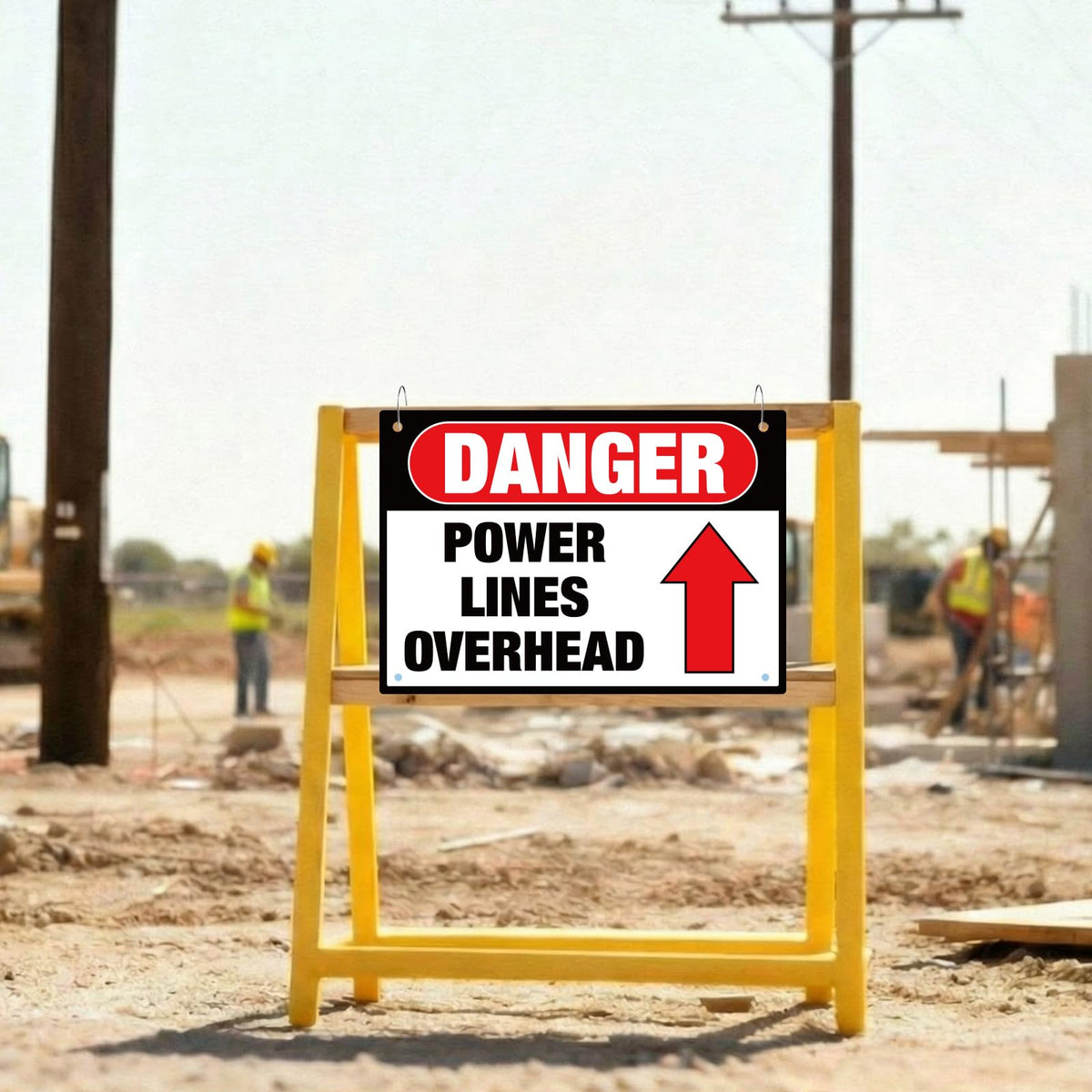 Tudomro 1 Pcs Danger: Power Lines Overhead Sign - 20" x 14" Aluminum Rounded Corners English Warning Sign for Indoor Outdoor, Pre-drill Holes at 4 Corners - OSHA Compliant