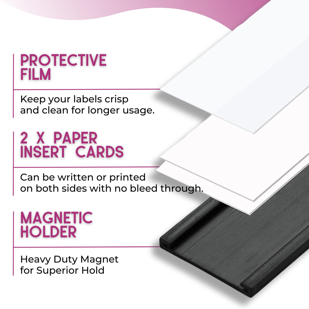 Availey 60 Pack Magnetic 'C' Channel Label Holders for Metal Racks and Shelves with Protective Films and Replacement Strips 3" x 1" Magnetic Label Holders 3x1 inch