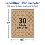 Avery® Kraft Brown Round Labels, Sure Feed® Technology, 1.25" Diameter, 450 Kraft Brown Labels, Print-to-The-Edge, Laser/Inkjet Printable Kraft Brown Paper 450 labels