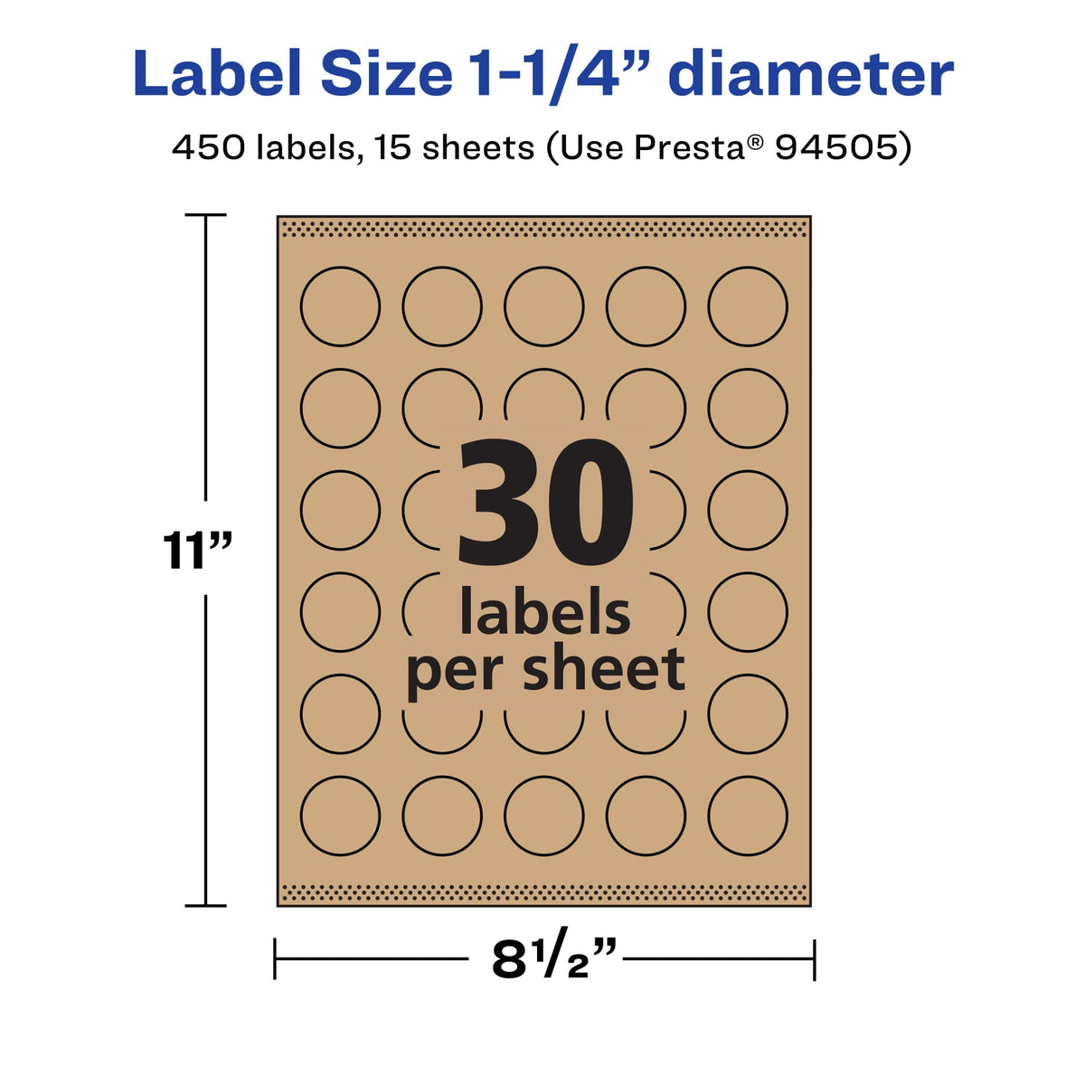 Avery® Kraft Brown Round Labels, Sure Feed® Technology, 1.25" Diameter, 450 Kraft Brown Labels, Print-to-The-Edge, Laser/Inkjet Printable Kraft Brown Paper 450 labels