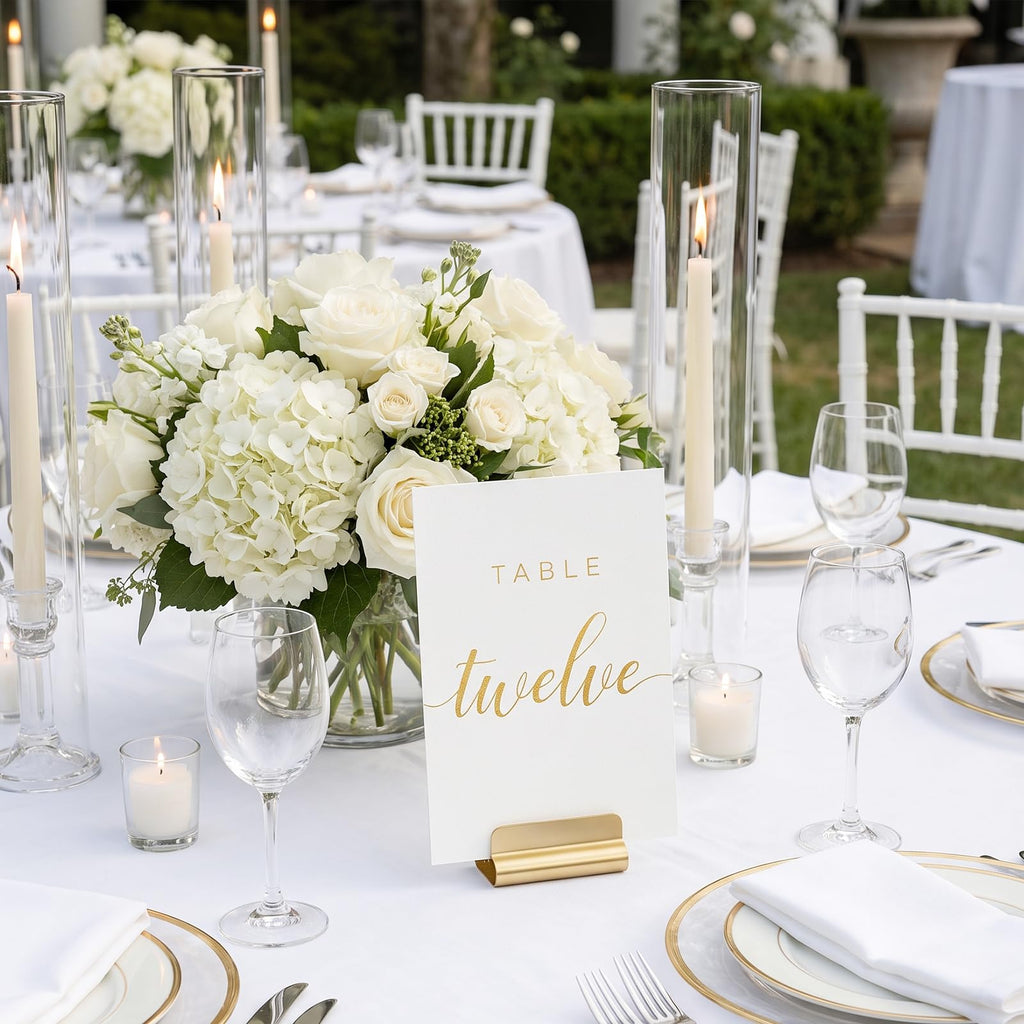 Elegant Gold Wedding Table Numbers 1-20 with Head Table, White Art Paper