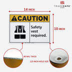 TRADESAFE Caution Safety Vest Required Sign, Aluminum PPE Safety Signs