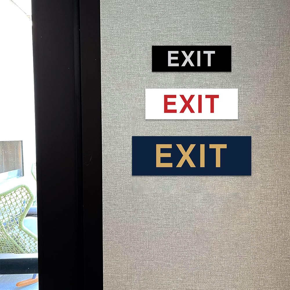 All Quality Basic Exit Wall or Door Sign - Simple & Clear To Ensure Safety | Easy to Install - Brushed Gold - Large (2 Pack) 3" x 9" - Large 2 Pack