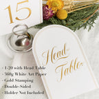 Wedding Table Numbers 1-20 with Head Table, Gold Table Numbers, Art Paper