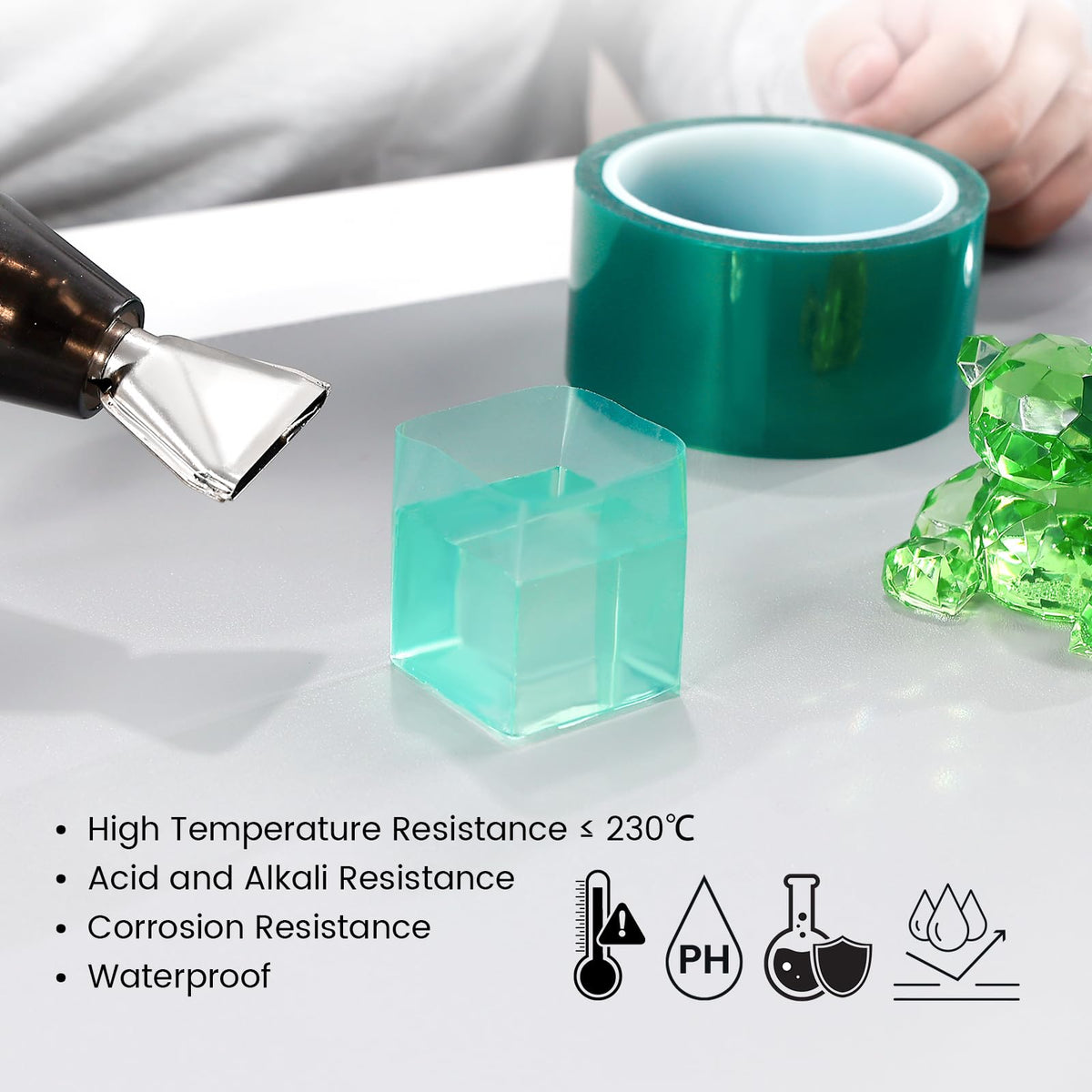 Resiners Resin Tape for Epoxy Resin Molding - 2IN W x 240FT L - Thermal Adhesive Tape, High Temperature Resistance, Easy Peel-Off, Release Resin Tape for River Tables, Remove Residue, Green 2 Rolls (240FT)
